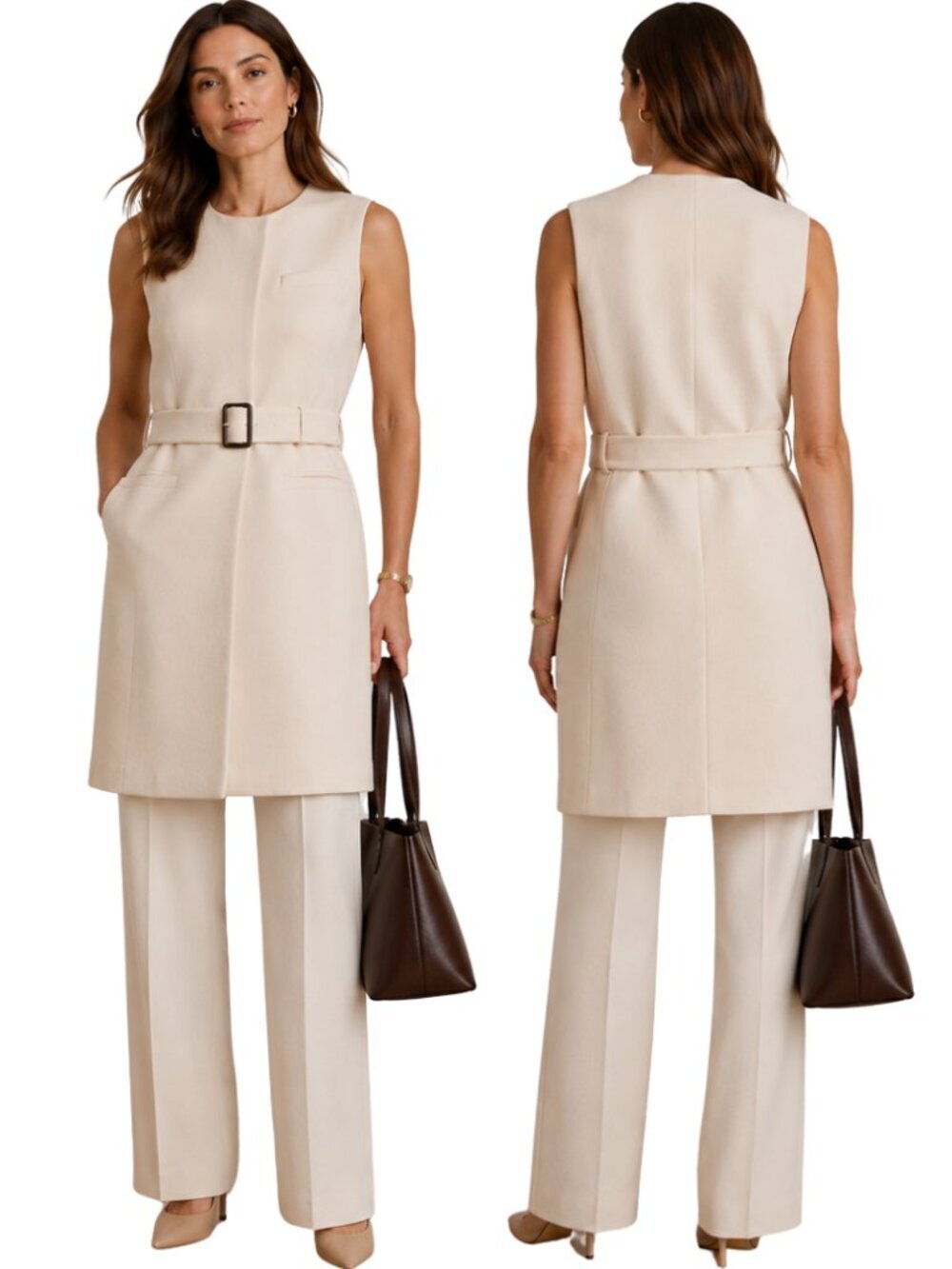 J. Crew Double Cloth Belted Vest Italian Wool Women's 4 Vintage Champagne F3917
